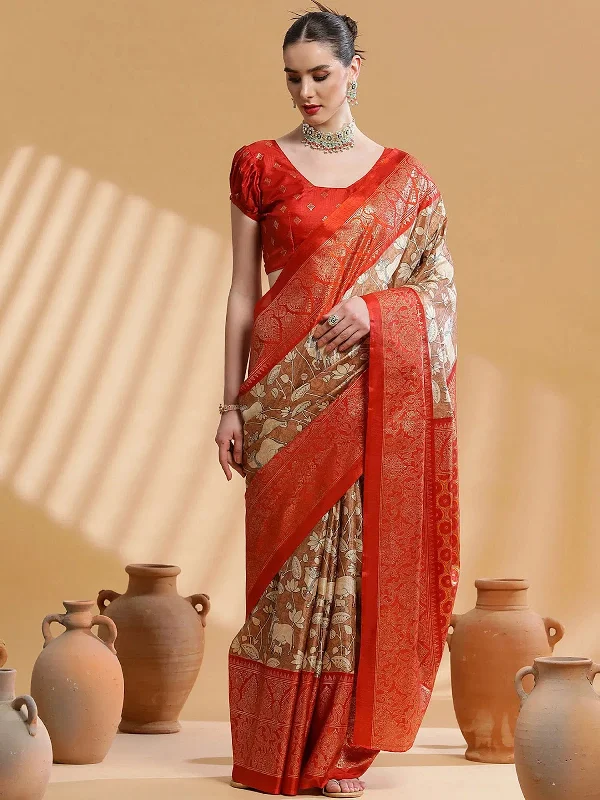 Saree Mall Women's Dola Brown Printed Designer Saree With Blouse Piece-RAJWADI08C Chic Sleeveless Blouse Saree Mall Women's Dola Brown Printed Designer Saree With Blouse Piece-RAJWADI08C Chic Sleeveless Blouse