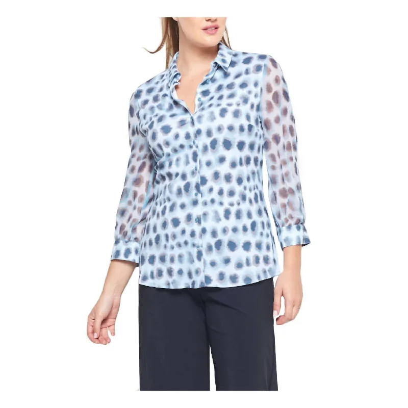 Pia 3/4 Blouse In Blue Leopard Feminine Pastel Blouse