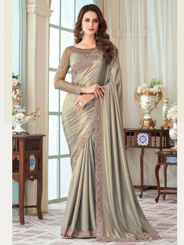 Saree Mall Women's Satin  Metallic Embellished Designer Saree With Blouse Piece-SILVER27011 Playful Puff Blouse