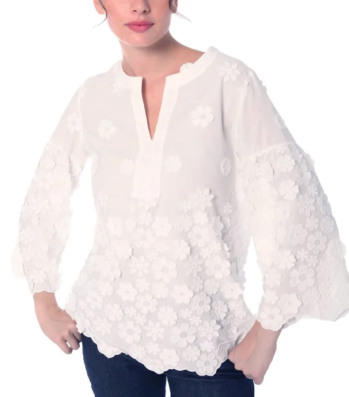 Leticia Flowers Blouse In White Off-Shoulder Wrap Blouse