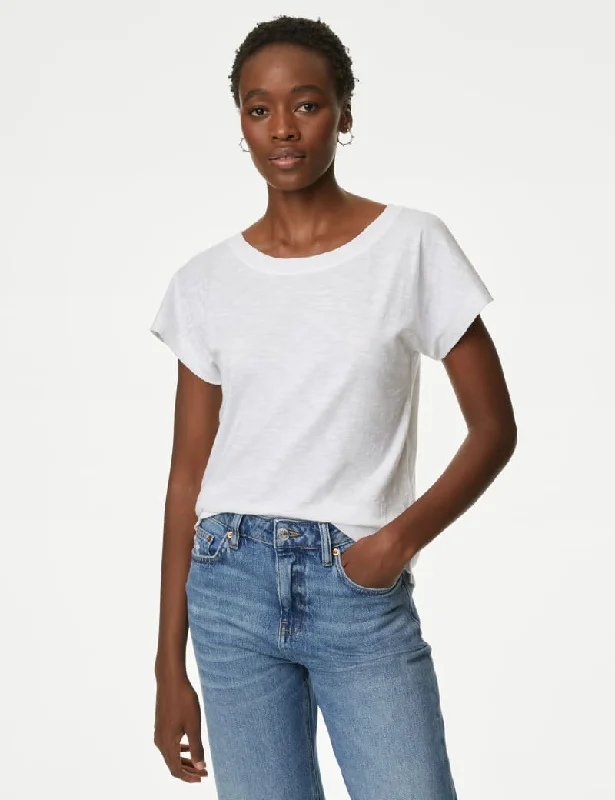 Pure Cotton Everyday Fit Slash Neck T-shirt-- Fashionable Trendy Casual
