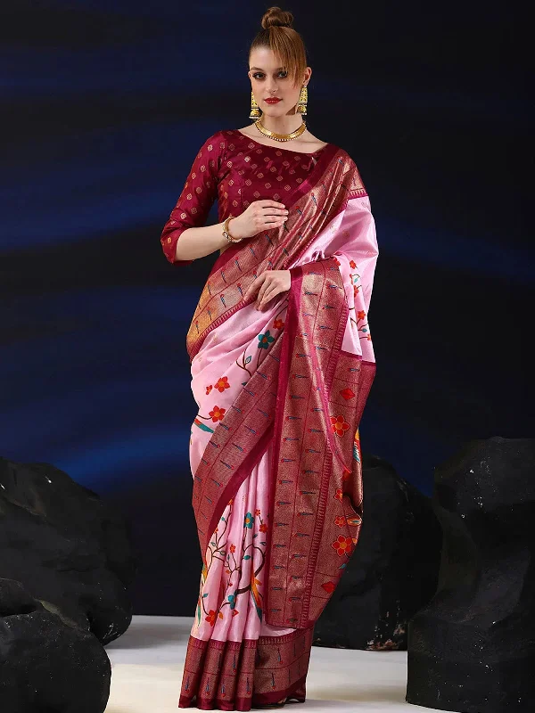 Saree Mall Women's Dola Pink Printed Designer Saree With Blouse Piece-RAJWADI07D Loose Oversized Blouse Saree Mall Women's Dola Pink Printed Designer Saree With Blouse Piece-RAJWADI07D Loose Oversized Blouse
