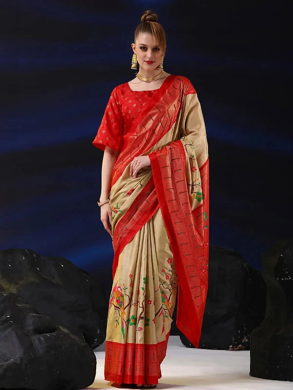 Saree Mall Women's Dola Cream Printed Designer Saree With Blouse Piece-RAJWADI07C Textured Cotton Blouse Saree Mall Women's Dola Cream Printed Designer Saree With Blouse Piece-RAJWADI07C Textured Cotton Blouse