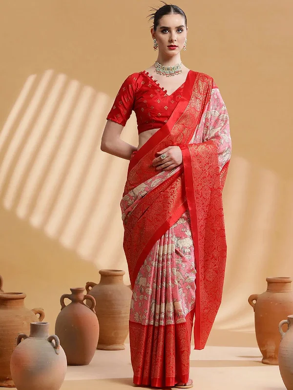 Saree Mall Women's Dola Red Printed Designer Saree With Blouse Piece-RAJWADI08H Satin Drape Blouse Saree Mall Women's Dola Red Printed Designer Saree With Blouse Piece-RAJWADI08H Satin Drape Blouse