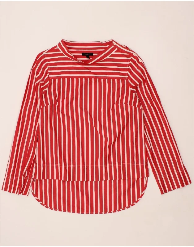J. CREW Womens Long Sleeve Blouse Top US 6 Medium Red Striped Cotton Drape Neck Blouse