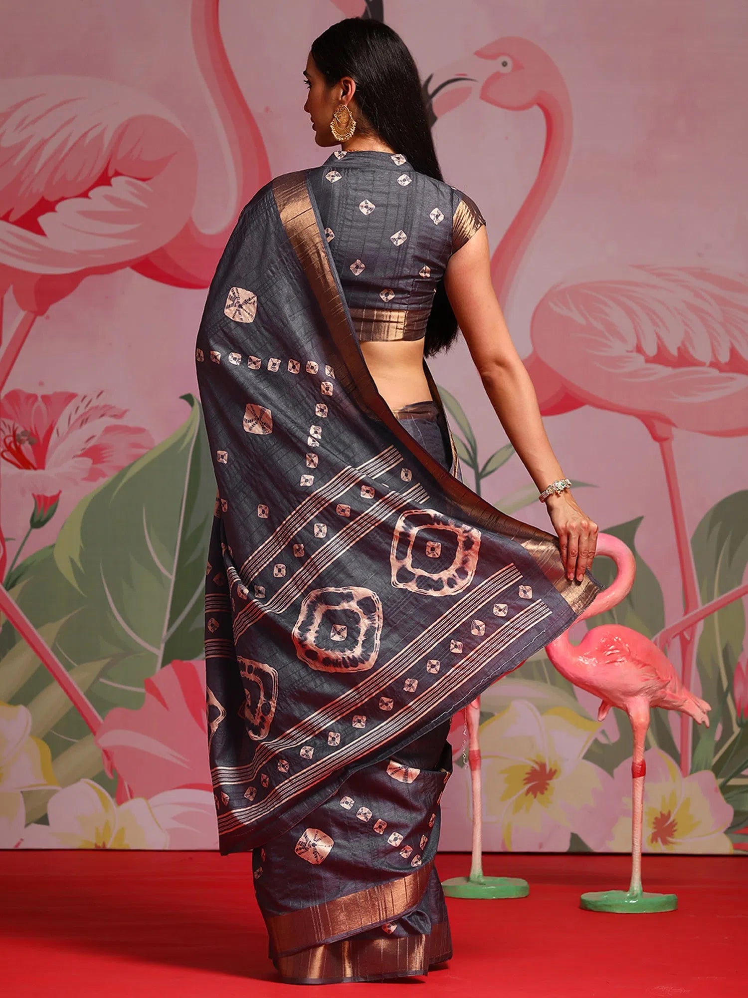Saree Mall Women's  Blend Grey Printed Designer Saree With Blouse Piece-HOLAND101C Sleeveless Summer Blouse