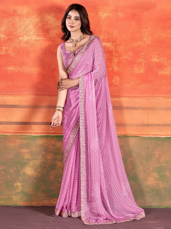 Saree Mall Women's Chiffon Pink Embellished Designer Saree With Blouse Piece-PIHU106 Silky Tunic Blouse