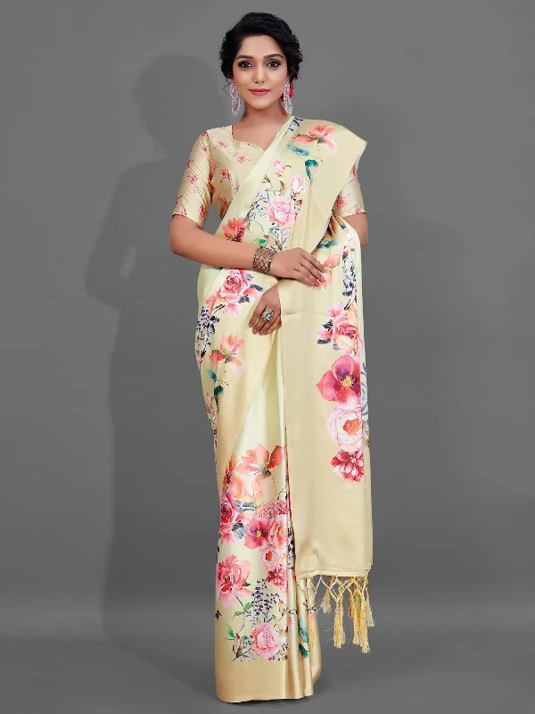 Saree Mall Women's Crepe Yellow Digital Print Designer Saree With Blouse Piece-5FLWR509 Classic White Blouse Saree Mall Women's Crepe Yellow Digital Print Designer Saree With Blouse Piece-5FLWR509 Classic White Blouse