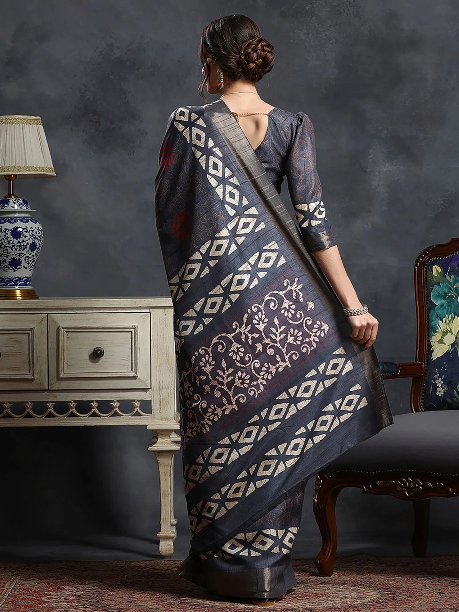 Saree Mall Women's Blend Grey Printed Designer Saree With Blouse Piece-HOLAND53G Double Button Blouse Saree Mall Women's Blend Grey Printed Designer Saree With Blouse Piece-HOLAND53G Double Button Blouse