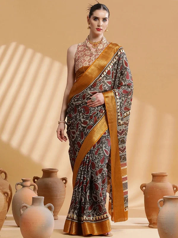 Saree Mall Women's Cotton Blend Charcoal Grey Printed Designer Saree With Blouse Piece-UNVRSE35D Soft Knit Blouse Saree Mall Women's Cotton Blend Charcoal Grey Printed Designer Saree With Blouse Piece-UNVRSE35D Soft Knit Blouse