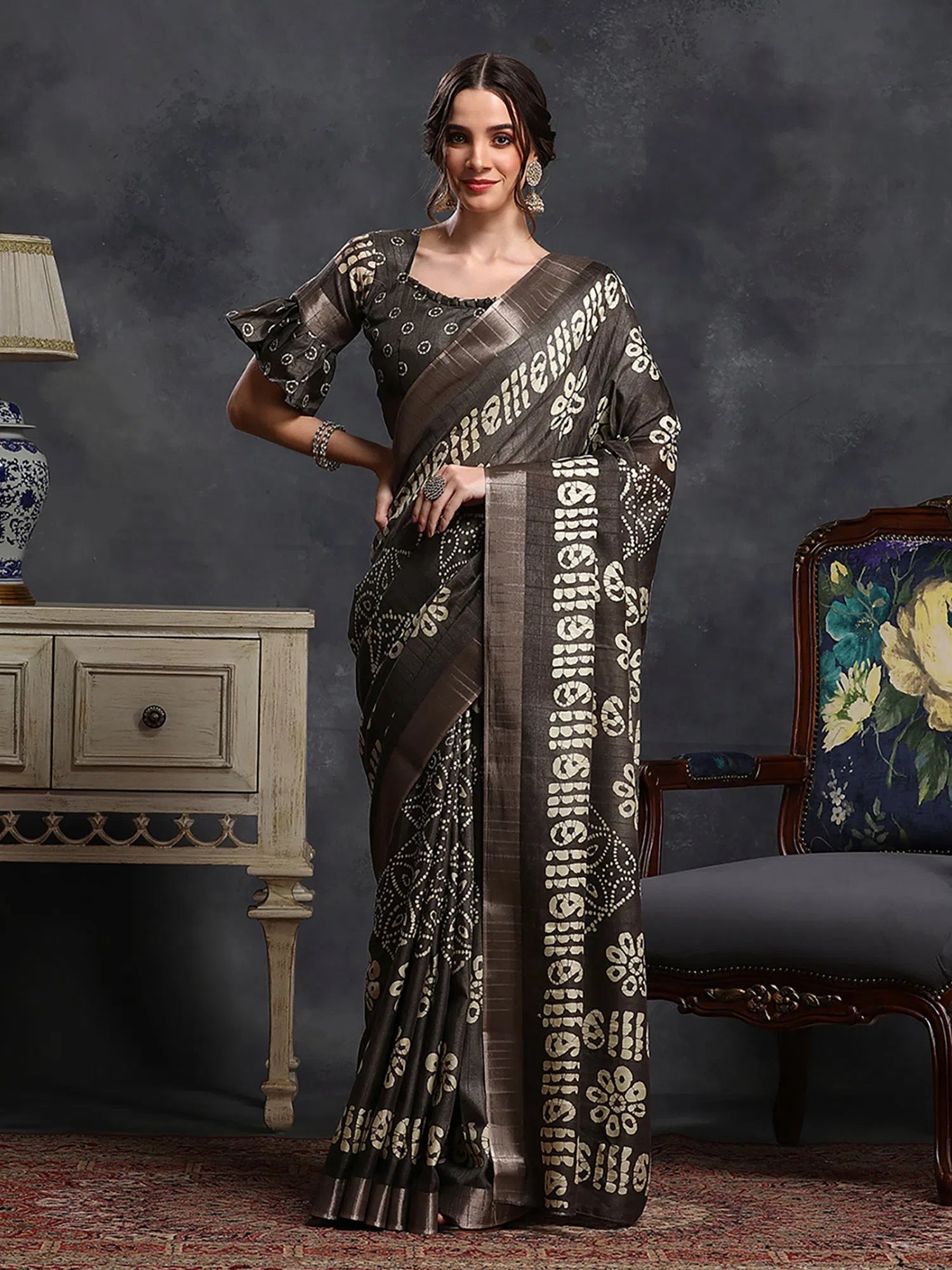 Saree Mall Women's Blend Coffee Brown Printed Designer Saree With Blouse Piece-HOLAND45E Feminine Puff Blouse Saree Mall Women's Blend Coffee Brown Printed Designer Saree With Blouse Piece-HOLAND45E Feminine Puff Blouse