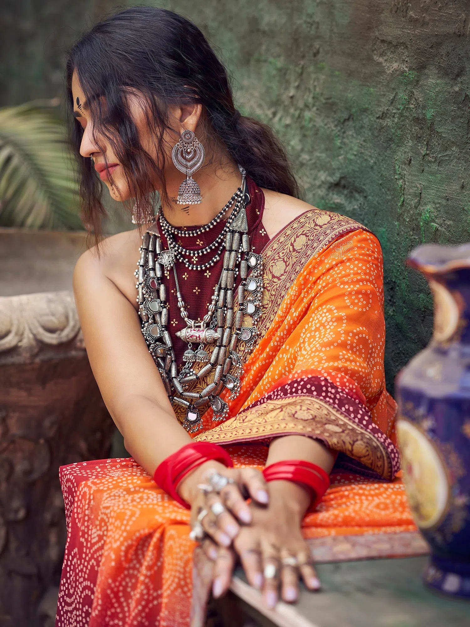 Saree Mall Women's Georgette Orange Embellished Designer Saree With Blouse Piece-GHOOMAR1002 Cotton Casual Blouse