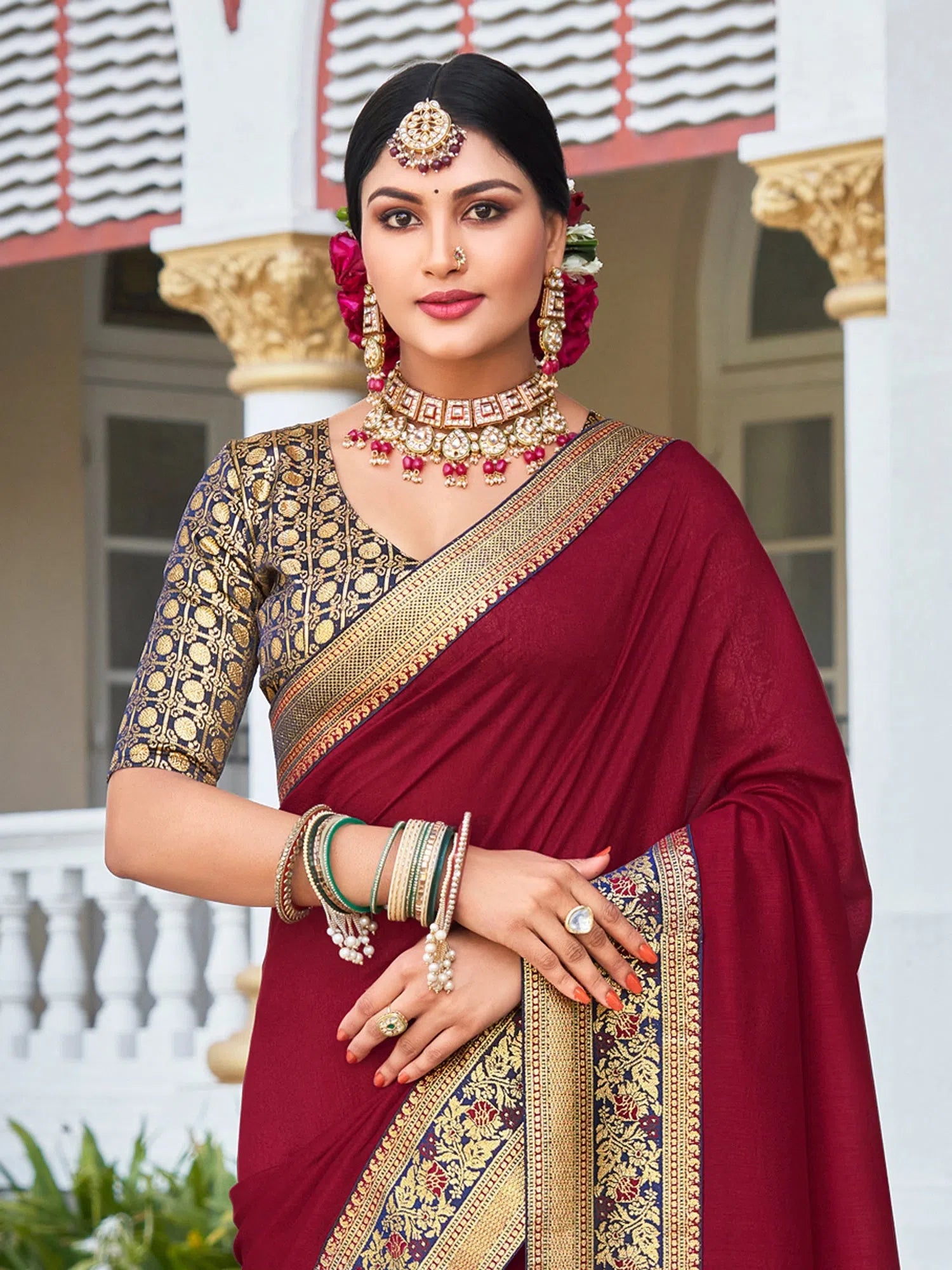 Saree Mall Women's Vichitra  Magenta Embellished Designer Saree With Blouse Piece-KNTRA30132 Elegant Silk Blouse