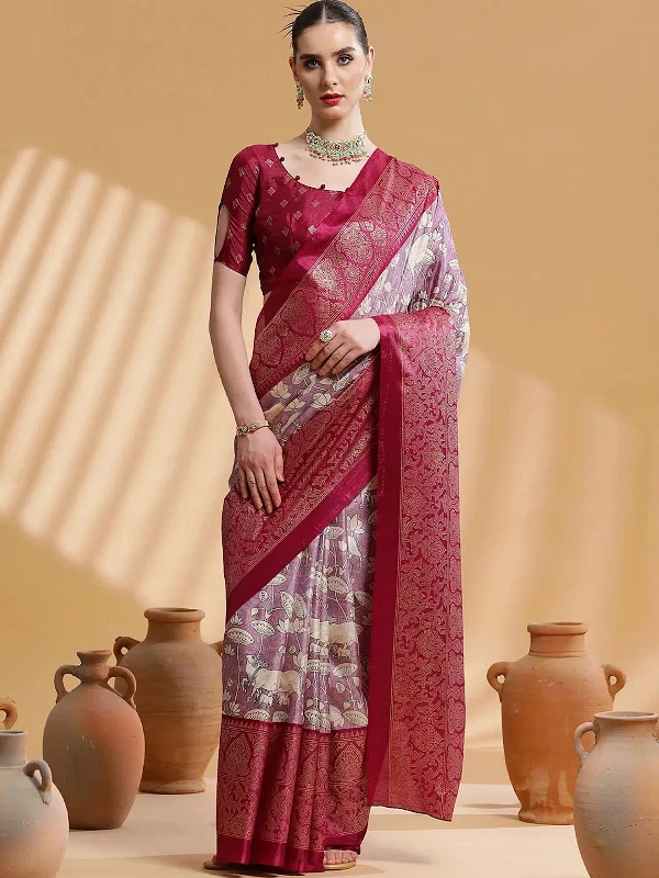 Saree Mall Women's Dola Mauve Printed Designer Saree With Blouse Piece-RAJWADI08G Feminine Pastel Blouse Saree Mall Women's Dola Mauve Printed Designer Saree With Blouse Piece-RAJWADI08G Feminine Pastel Blouse