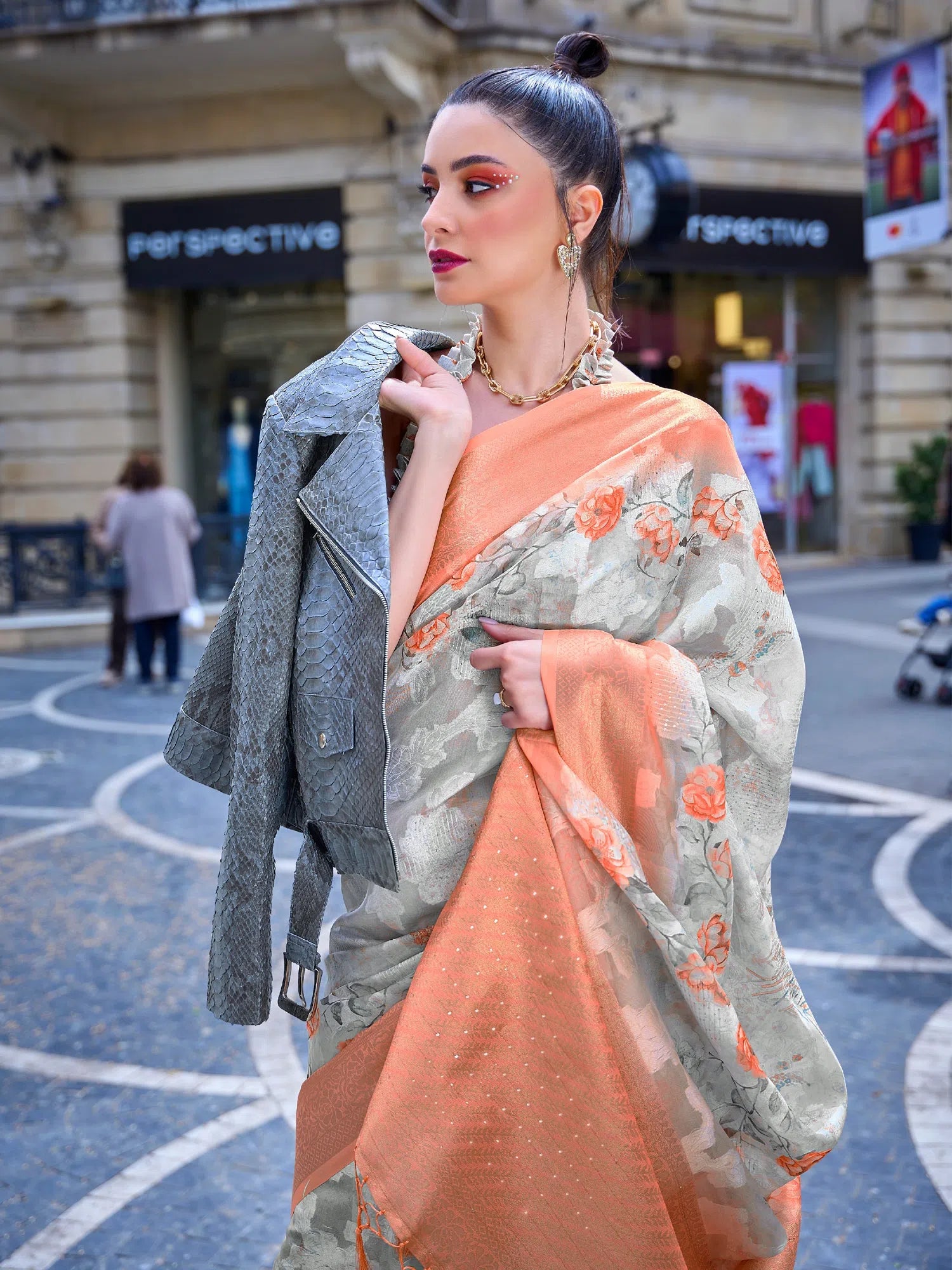 Saree Mall Women's Brasso Off White Embellished Designer Saree With Blouse Piece-KINSEL331009 Sweetheart Neck Blouse Saree Mall Women's Brasso Off White Embellished Designer Saree With Blouse Piece-KINSEL331009 Sweetheart Neck Blouse