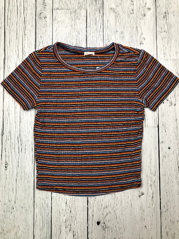 Garage orange striped cropped t-shirt - Hers XS-- Handmade Hand-knitted Hand-woven