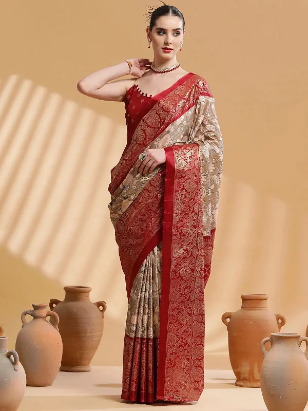 Saree Mall Women's Dola Camel Brown Printed Designer Saree With Blouse Piece-RAJWADI08E Casual Relaxed Blouse Saree Mall Women's Dola Camel Brown Printed Designer Saree With Blouse Piece-RAJWADI08E Casual Relaxed Blouse