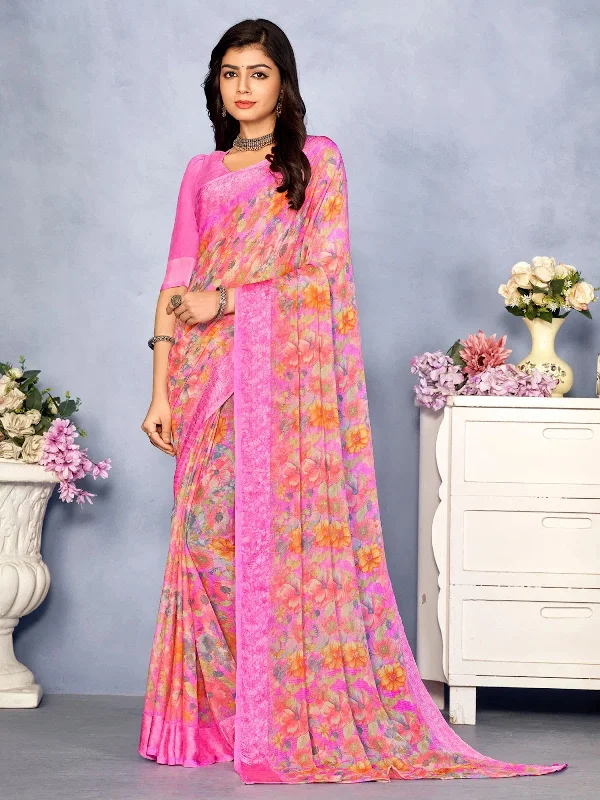 Saree Mall Women's Chiffon Pink Printed Designer Saree With Blouse Piece-CHERY27801B Side Tie Blouse Saree Mall Women's Chiffon Pink Printed Designer Saree With Blouse Piece-CHERY27801B Side Tie Blouse