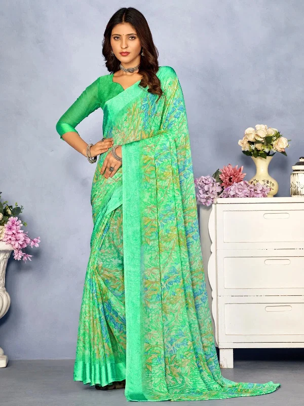 Saree Mall Women's Chiffon Sea Green Printed Designer Saree With Blouse Piece-CHERY27803C Classic Minimalist Blouse Saree Mall Women's Chiffon Sea Green Printed Designer Saree With Blouse Piece-CHERY27803C Classic Minimalist Blouse