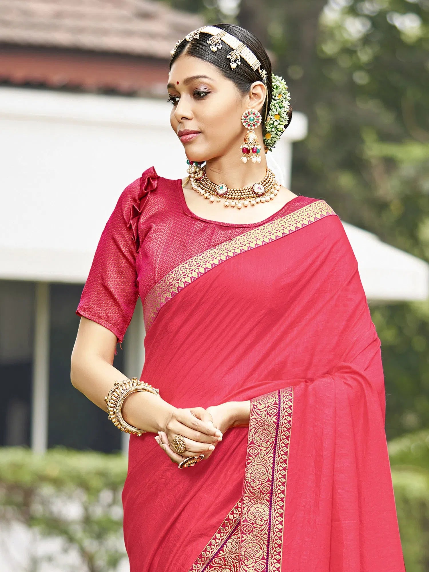 Saree Mall Women's Vichitra  Pink Embellished Designer Saree With Blouse Piece-KONKA81596 Feminine Satin Blouse