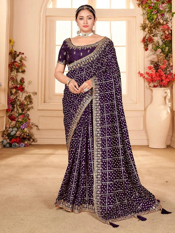 Saree Mall Women's Vichitra  Purple Embellished Designer Saree With Blouse Piece-ANGEL2001 Soft Modal Blouse
