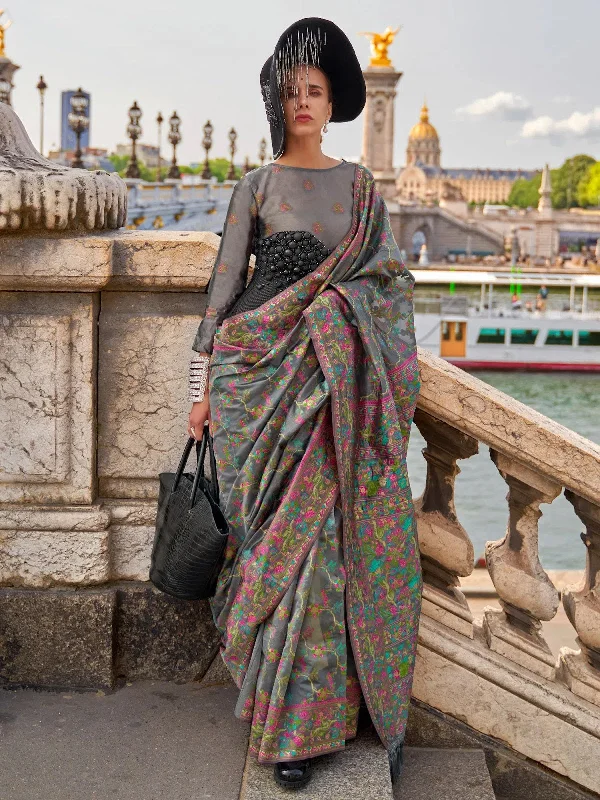 Saree Mall Women's Organza Grey Woven Design Designer Saree With Blouse Piece-KARSI346004 Chic Ruffle Blouse Saree Mall Women's Organza Grey Woven Design Designer Saree With Blouse Piece-KARSI346004 Chic Ruffle Blouse