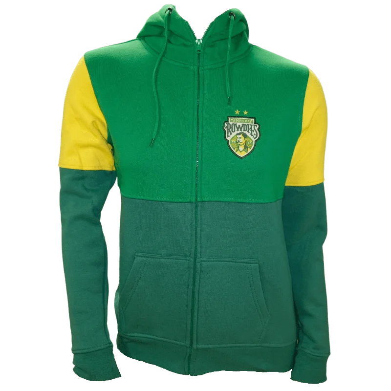 Rowdies Women's Green Colorblock Zip Up Hoodie Hoodie with Back Slit Movement Comfort