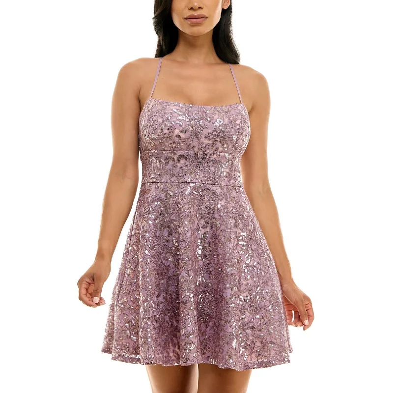 Emerald Sundae Womens Juniors Lace Sequin Cocktail And Party Dress Turtleneck Warm Winter