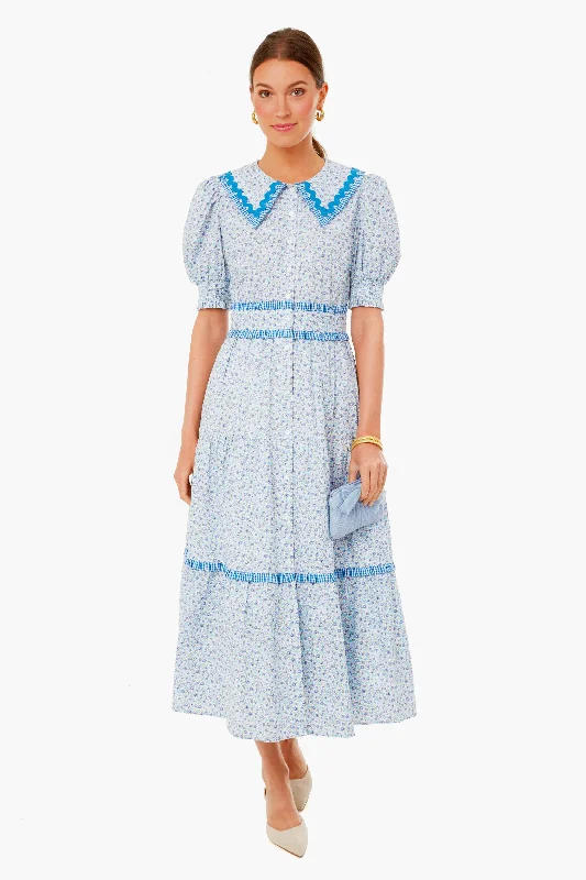 Blue Floral Ric Rac Linger Dress Tunics Yoga stretchy