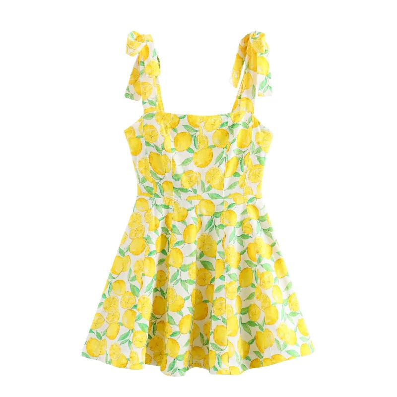 Znbbw New Blended Print Suspender Mini Dress 0387087 Casual High-Waist Mini Dress