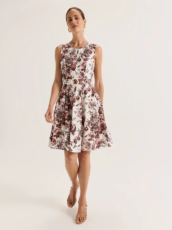 Sepia Bloom Mini Dress Comfortable Zip-Up Mini Dress