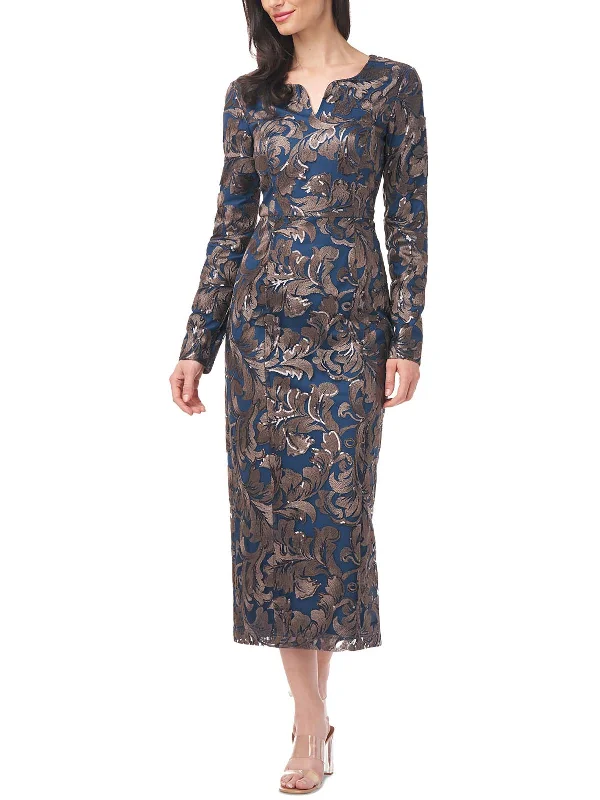 Margaux Womens Sequined Midi Evening Dress Tunics Solid Classic