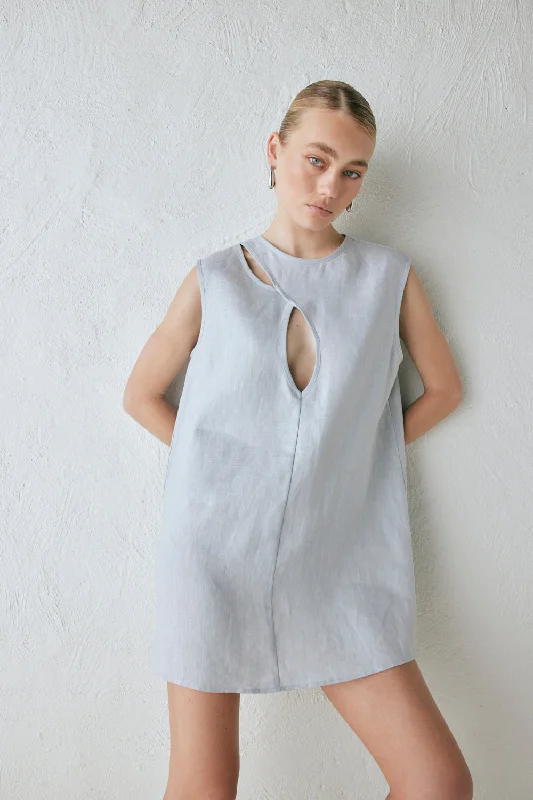 Yuri Linen Mini Dress Powder Elegant Off-Shoulder Dress Mini
