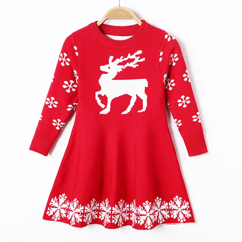 Girls' Sweater Dress Christmas Deer Jacquard Knitted Dress Rayon Fabric Velvet Fabric Corduroy Fabric Girls' Sweater Dress Christmas Deer Jacquard Knitted Dress Rayon Fabric Velvet Fabric Corduroy Fabric