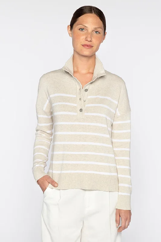 Kinross Stripe Polo Sweater Real Fur Shearling Chenille