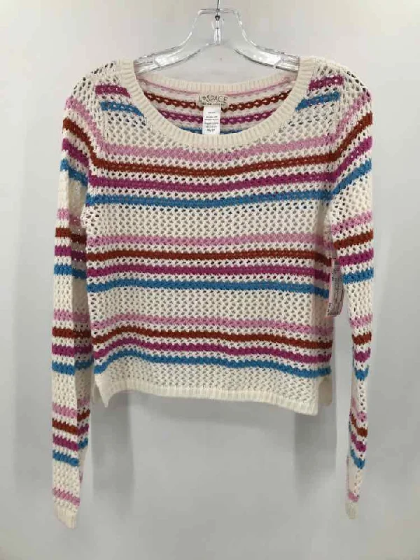 Pre-Owned L Space Ivory Size XS Sweater Solid Color Striped Floral Print
