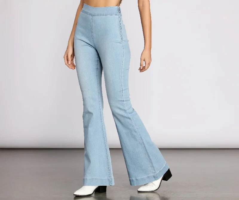 High Rise Denim Flare Pants Trendy Work Pants