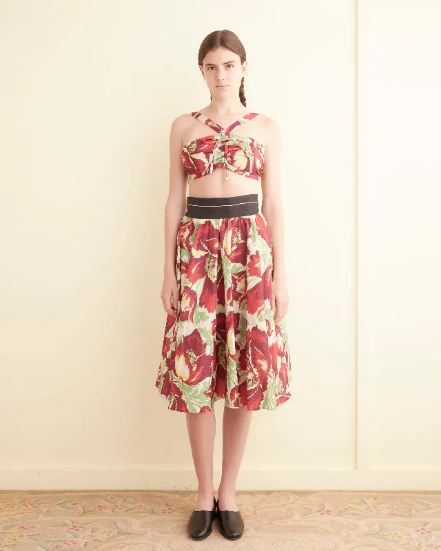 Hibiscus Stripe Skirt satin skirt smooth