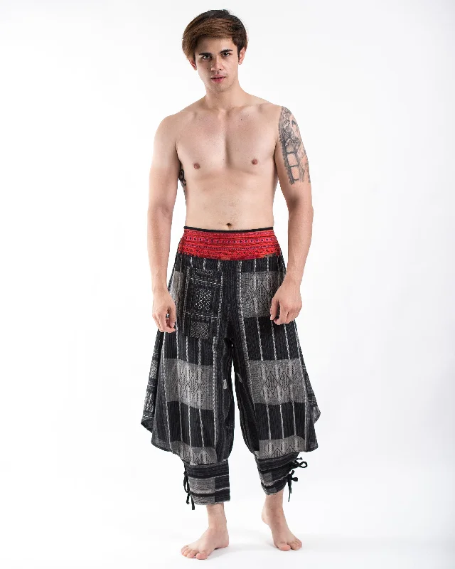 Thai Hill Tribe Fabric Harem Pants with Ankle Straps in Charcoal Gray Chic Capri Pants