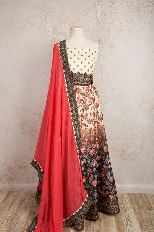 Printed choli & skirt R8_1521 satin skirt smooth