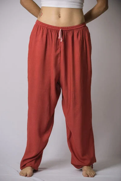 Unisex Solid Color Drawstring Pants in Red Elegant Wool Trousers