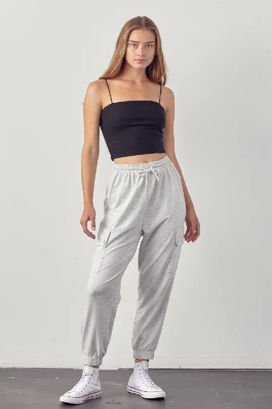 HEATER WHITE TERRY SELF-TIE WAIST W/FLAP SIDE POCKETS JOGGER PANTS MP9282 Trendy Printed Leggings