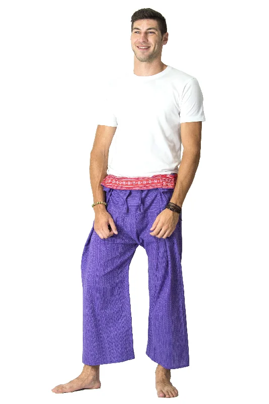 Unisex Pinstripe Thai Fisherman Pants in Purple Slim Fit Casual Pants