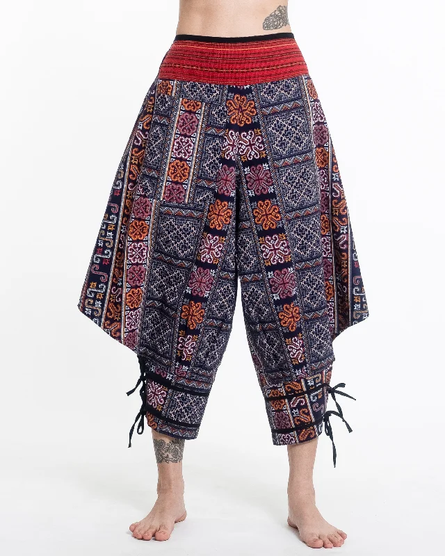 Clovers Thai Hill Tribe Fabric Harem Pants with Ankle Straps in Blue Formal Dress Pants