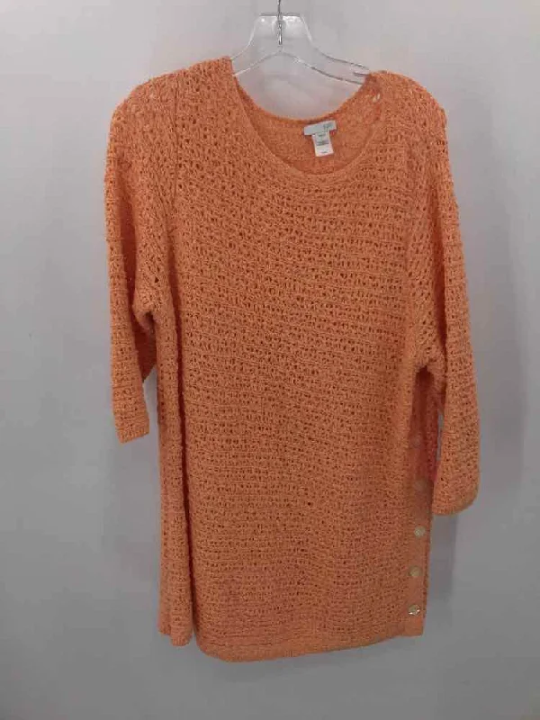 Pre-Owned J Jill Orange Size Large Sweater Cable Knit Ribbed Knit Lace Knit
