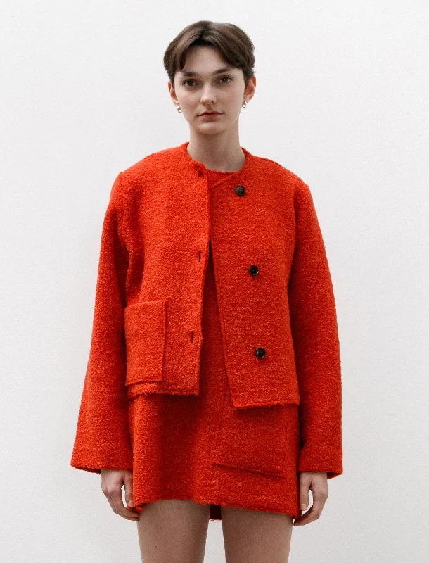 Bouclé Lulu Jacket Red Belted Jacket Elasticated Jacket Padded Jacket