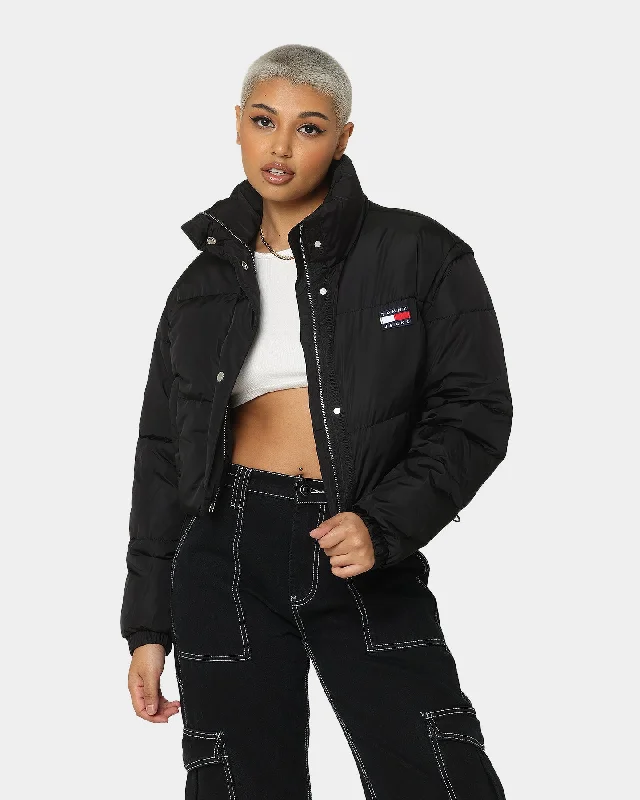 Tommy Jeans Women's TJW Crop Vest Puffer Jacket Black Wool Fabric Cashmere Fabric Tweed Fabric Tommy Jeans Women's TJW Crop Vest Puffer Jacket Black Wool Fabric Cashmere Fabric Tweed Fabric
