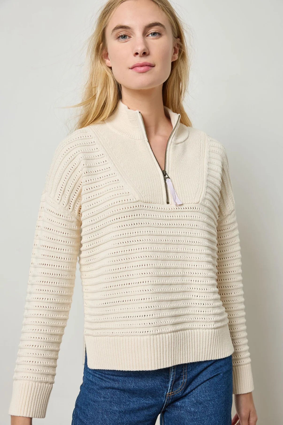 Lilla P Pointelle Half-Zip Sweater Lightweight Heavyweight Midweight