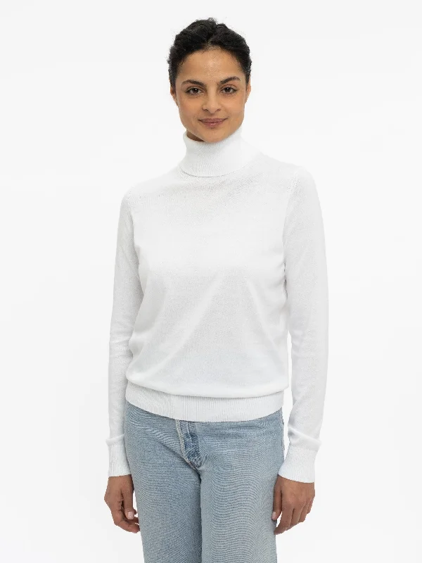 THE COTTON ROLLNECK SWEATER | White Striped Floral Plaid
