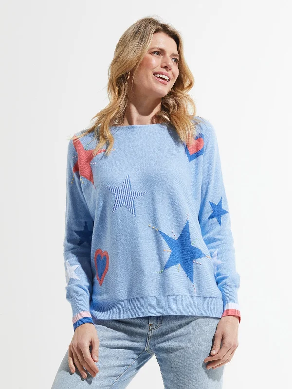 Hearts and Stars Intarsia Sweater Mesh Fabric Canvas Fabric Denim Fabric